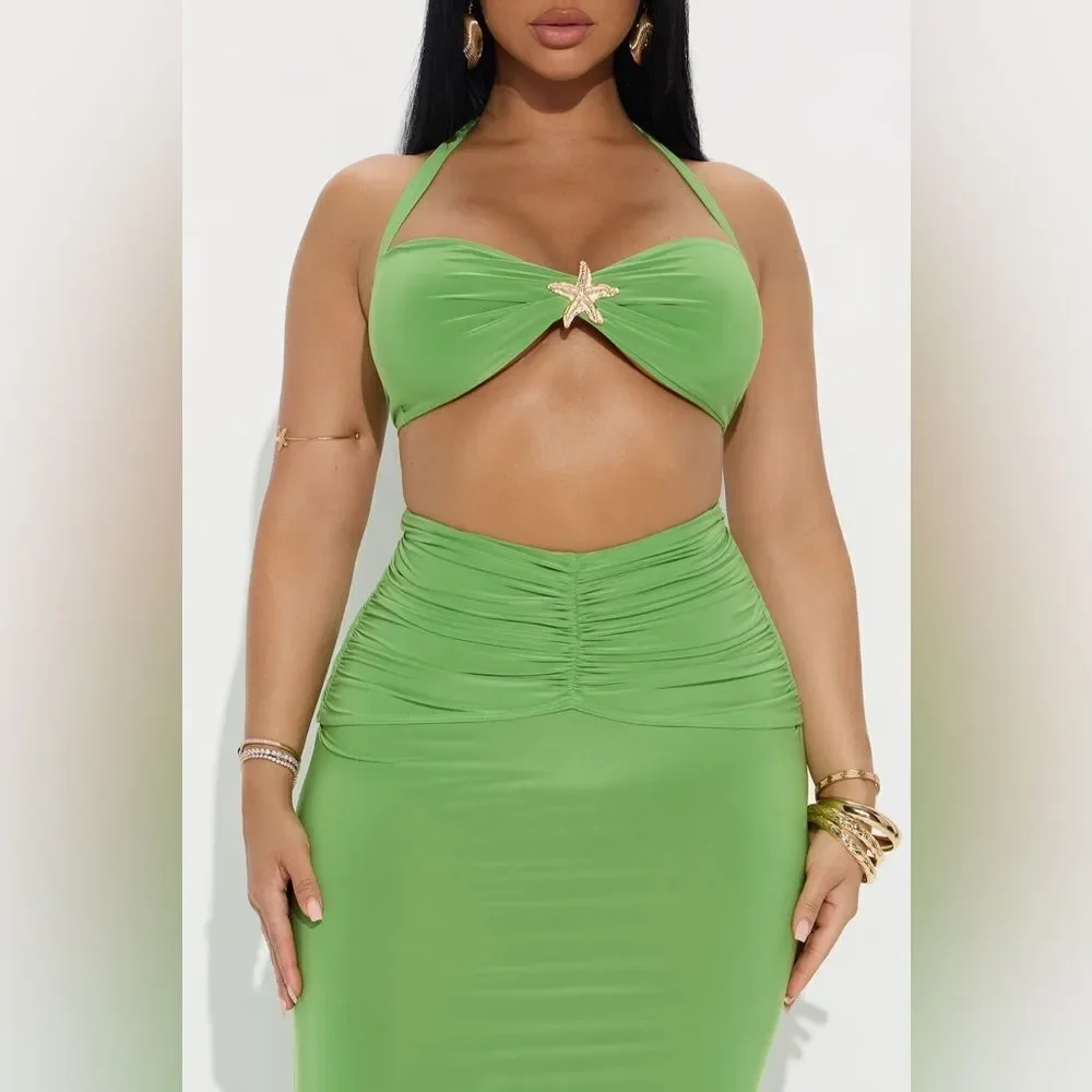 Dubai Sunrise Maxi Skirt Set - Green